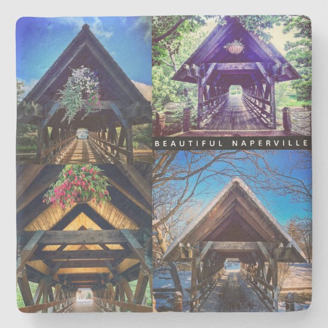 Posavasos De Piedra Hermosas escenas de puente cubierto de Naperville (Anverso)