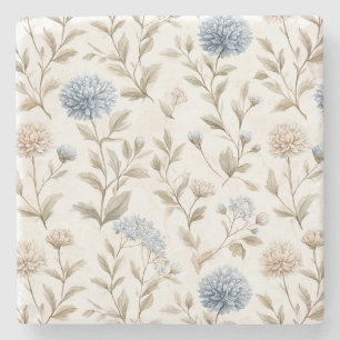 Posavasos De Piedra Hermosas Flores Azules Crema