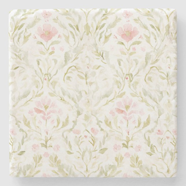 Posavasos De Piedra Hermosas Flores Blancas Rosadas (Anverso)