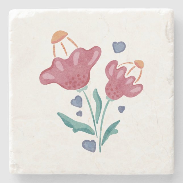 Posavasos De Piedra Hermosas flores psicodélicas (Anverso)