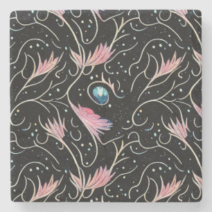 Posavasos De Piedra Hermosas Flores y Patrón de Swirls