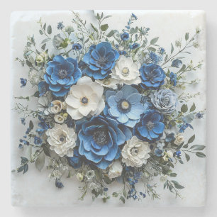 Posavasos De Piedra Hermoso arreglo floral azul y blanco