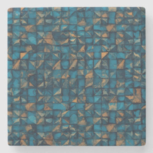 Posavasos De Piedra Hermoso aspecto de patchwork en verde azulado oscu
