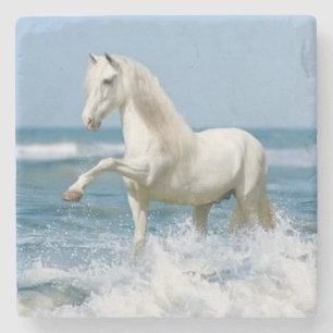 Posavasos De Piedra Hermoso caballo blanco en el agua