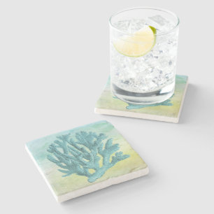 Posavasos De Piedra Hermoso coral azul náutico costero