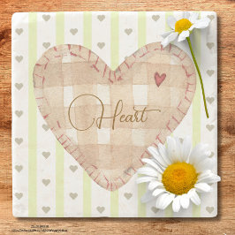 Posavasos De Piedra Hermoso corazón rústico Valentín Verde y marrón