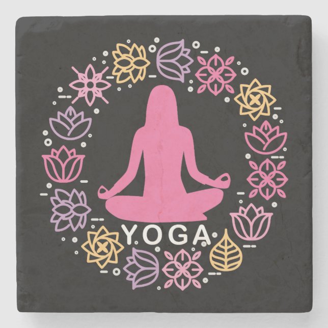 Posavasos De Piedra Hermoso diseño floral de yoga Pose (Anverso)