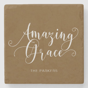 Posavasos De Piedra Hermoso guión de Amazing Grace con letra a mano