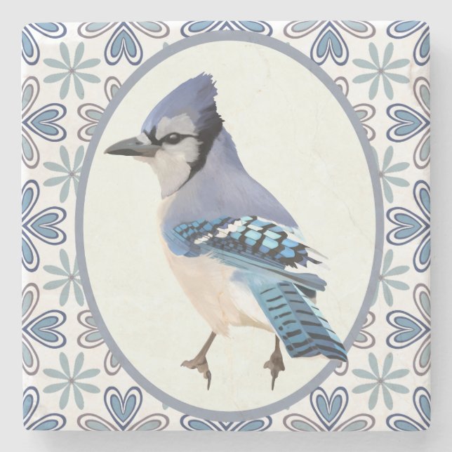 Posavasos De Piedra Hermoso Jay Bird Azul (Anverso)