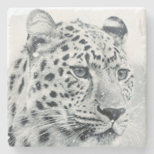 Posavasos De Piedra Hermoso leopardo en la nieve