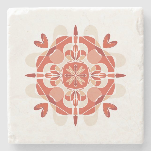 Posavasos De Piedra Hermoso mandala rojo abstracto fondo blanco (Anverso)