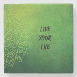 Posavasos De Piedra Hermoso Mandala Verde con cita