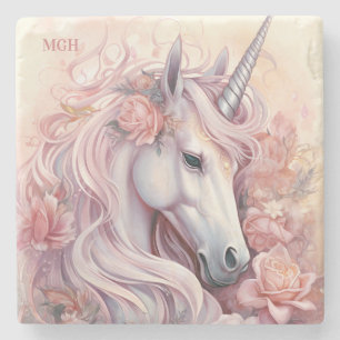 Posavasos De Piedra Hermoso monograma de Personalizado unicornio