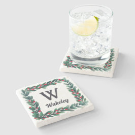 Posavasos De Piedra Hermoso Navidad cuadrado con monograma