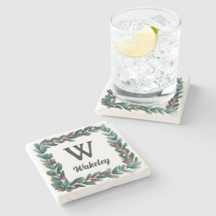 Posavasos De Piedra Hermoso Navidad cuadrado con monograma