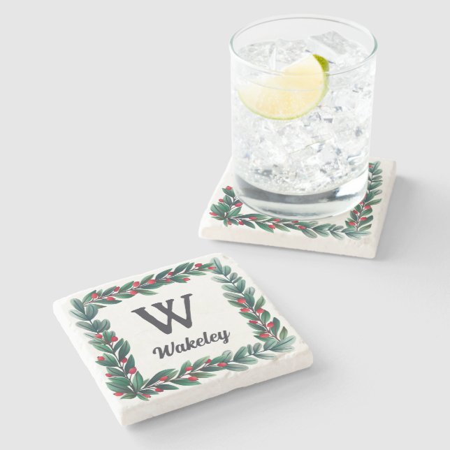 Posavasos De Piedra Hermoso Navidad cuadrado con monograma (Lateral)