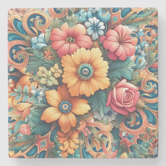 Posavasos De Piedra Hermoso ramo de flores de verano (Anverso)