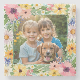 Posavasos De Piedra Hermoso recuerdo floral elegante con foto personal