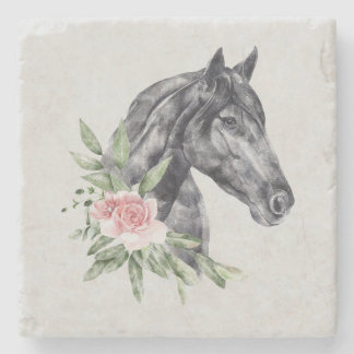 Posavasos De Piedra Hermoso retrato de cabeza de caballo negro