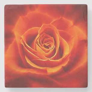 Posavasos De Piedra Hermoso Rosa de Naranja rojo brillante