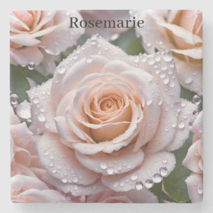 Posavasos De Piedra Hermoso rosa y gotas de lluvia. Monasterio persona