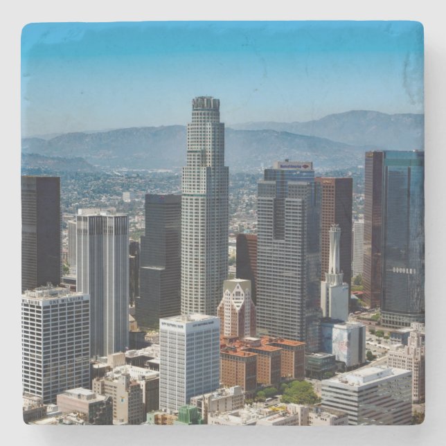 Posavasos De Piedra Hermoso Skyline Downtown Los Angeles California (Anverso)