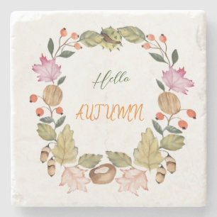 Posavasos De Piedra Hermoso wreath de acuarela de otoño