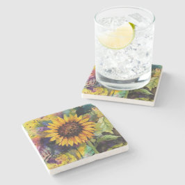 Posavasos De Piedra Hermosos girasoles en acuarela