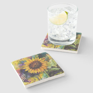 Posavasos De Piedra Hermosos girasoles en acuarela