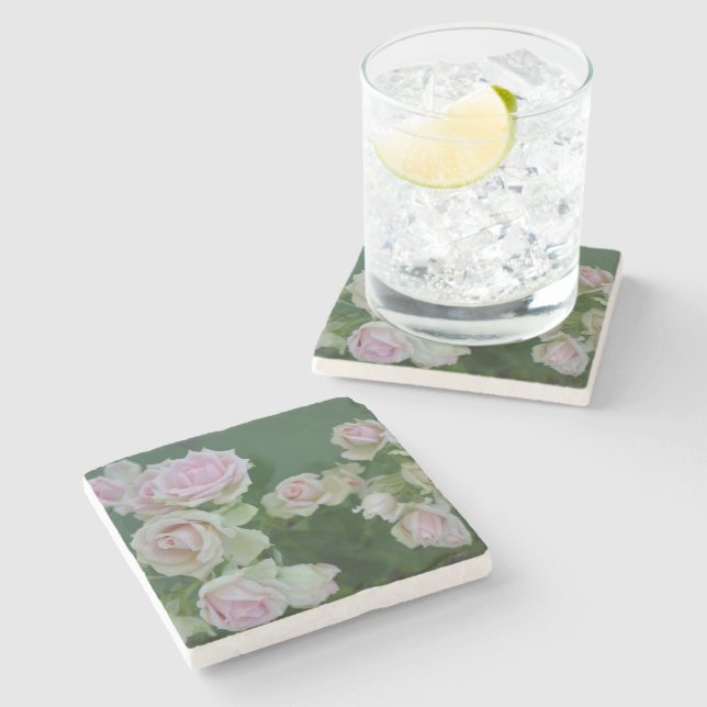 Posavasos De Piedra Hermosos rosas de jardín rosa claro (Lateral)