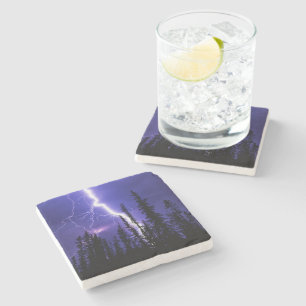 Posavasos De Piedra hermosos truenos sobre el bosque