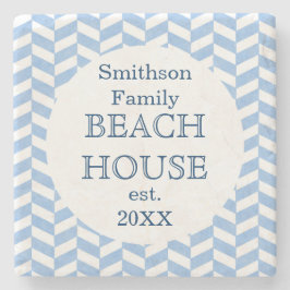 Posavasos De Piedra Herringbone Blue White Beach House Personalizado