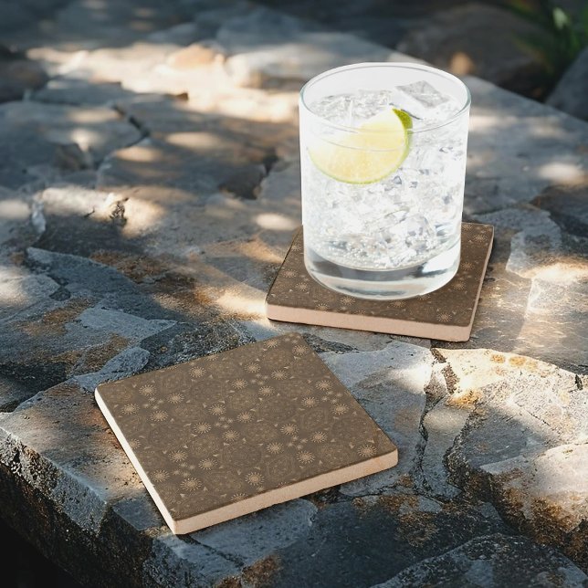 Posavasos De Piedra Hexa moderna Sepia Golden ursidae mandala art (Subido por el creador)