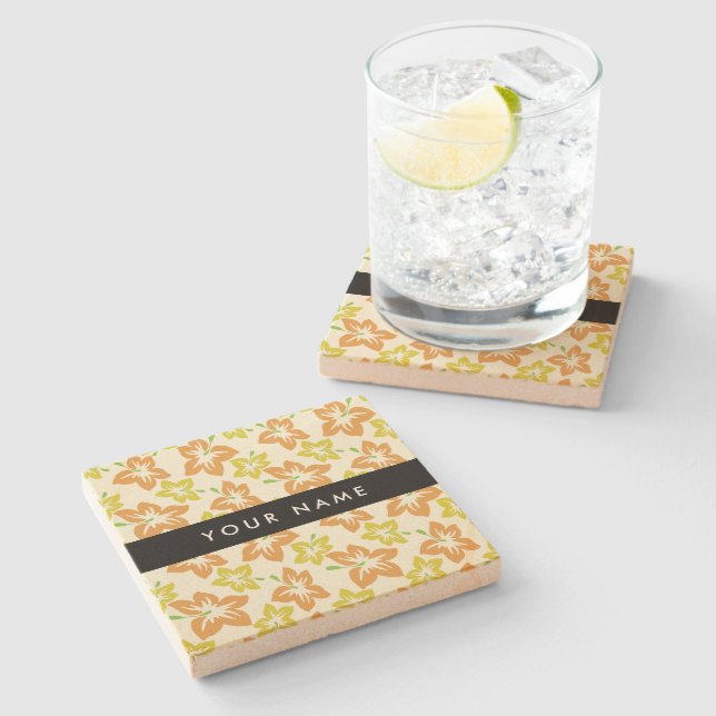 Posavasos De Piedra Hibiscus amarillo, Naranja Hibiscus, su nombre (Lateral)