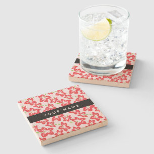 Posavasos De Piedra Hibiscus Rojo, Flores Rojas, tu nombre