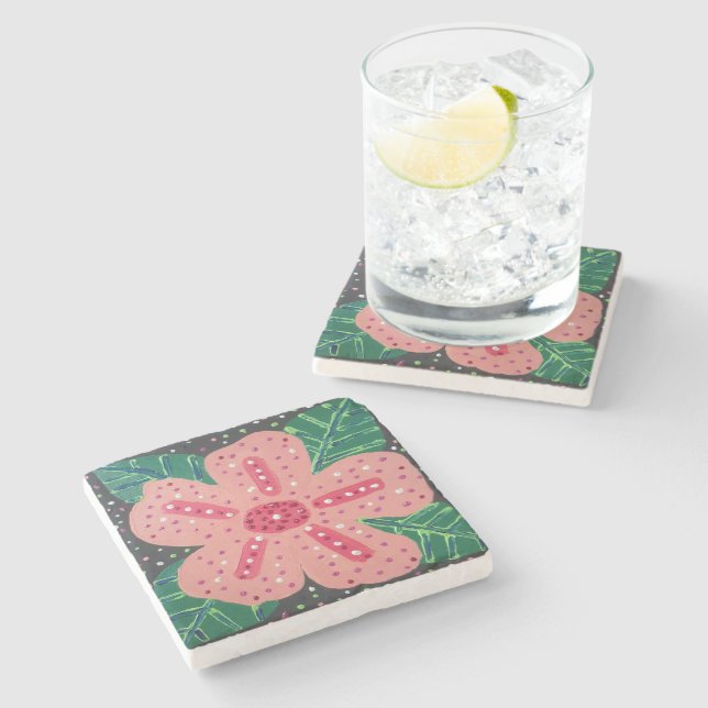 Posavasos De Piedra Hibiscus Tropical Pink (Lateral)