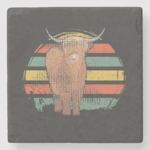 Posavasos De Piedra Highland Cow Retro