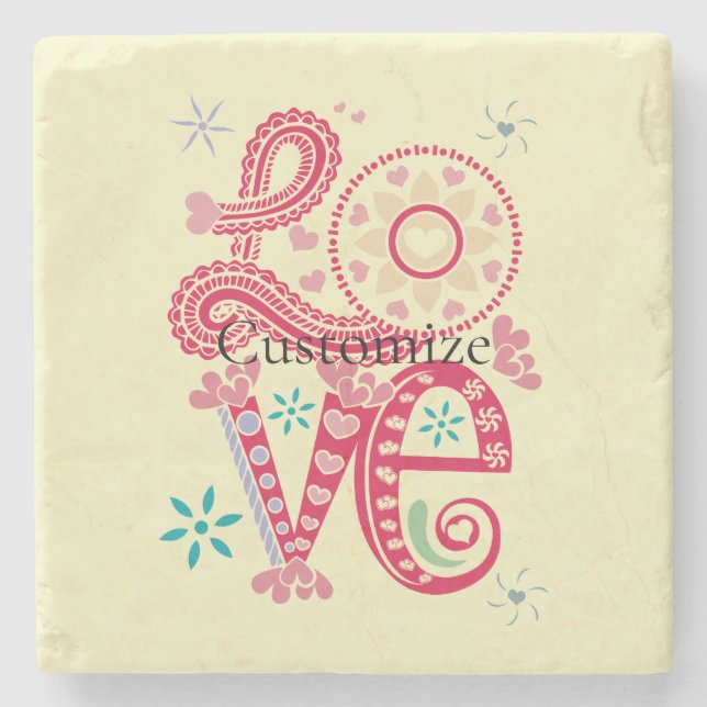Posavasos De Piedra Hippie Groovy Love Rótulo Thunder_Cove (Anverso)
