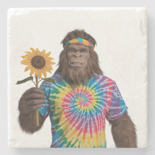 Posavasos De Piedra Hippie Sasquatch en Tiedye con girasol