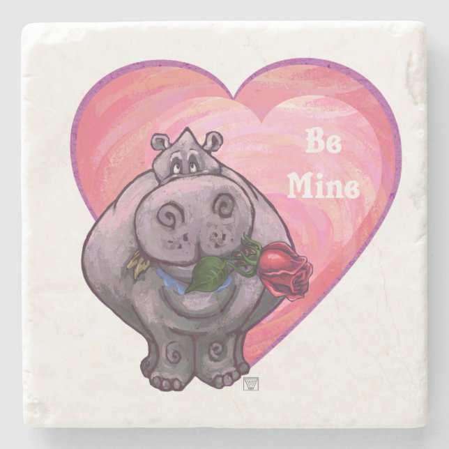 Posavasos De Piedra Hippopótamo El día de San Valentín (Anverso)