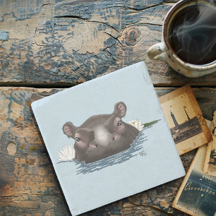 Posavasos De Piedra Hippopotamus Loto Blanco Azul