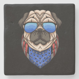 Posavasos De Piedra Hipster Pug Gafas de sol USA Bandana