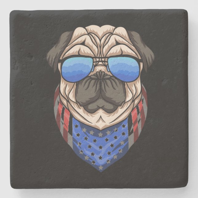 Posavasos De Piedra Hipster Pug Gafas de sol USA Bandana (Anverso)