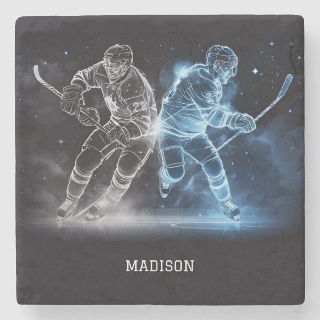 Posavasos De Piedra Hockey sobre hielo de nombre personalizado (Anverso)