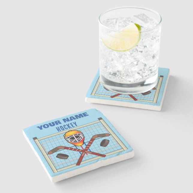 Posavasos De Piedra Hockey sobre tu nombre personalizado (Lateral)
