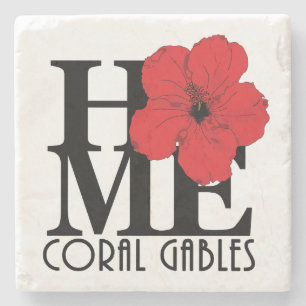 Posavasos De Piedra HOGAR Coral Gables Red Hibscus
