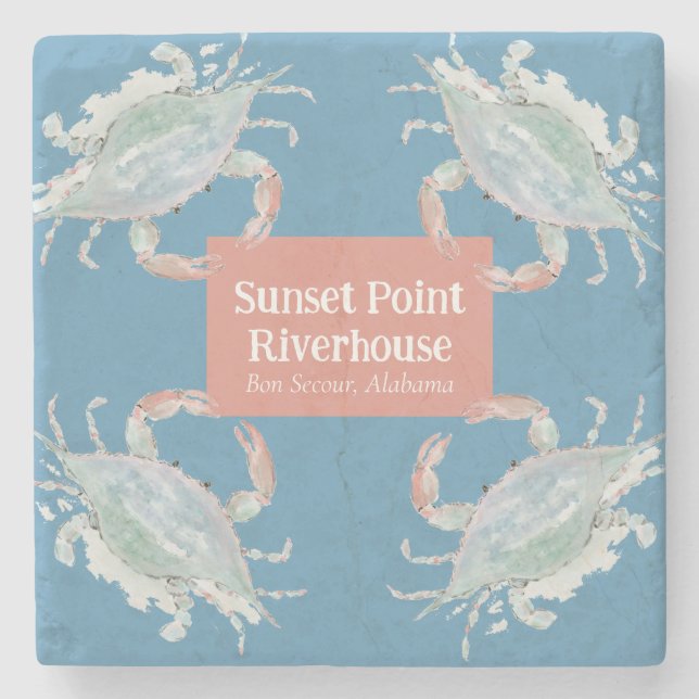 Posavasos De Piedra Hogar de vacaciones de cangrejo acuarela (Anverso)