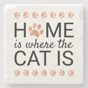 Posavasos De Piedra Hogar Es Donde Está El Gato Estampados De Huellas