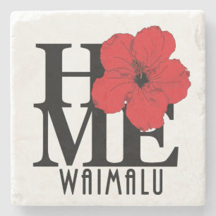 Posavasos De Piedra HOGAR Waimalu Hawaii Red Hibiscus
