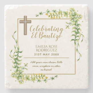 Posavasos De Piedra Hoja Botánica Bautizo Bautismo Nombre Bautismo Ver
